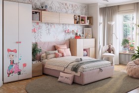 Комплект детской мебели Алина К2 Дуб мария/белый/нежно-розовый велюр в Мирном - mirnyj.katalogmebeli.com | фото