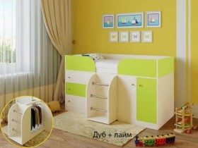 Кровать-чердак Малыш-4 Дуб молочный/Лайм в Мирном - mirnyj.katalogmebeli.com | фото