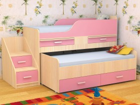 Кровать детская Лесики двухместная 1.8  Дуб молочный/Розовый в Мирном - mirnyj.katalogmebeli.com | фото