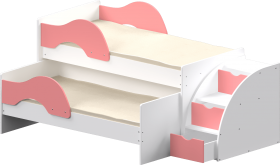 Кровать детская Матрешка выкатная с лестницей  Белый/Розовый в Мирном - mirnyj.katalogmebeli.com | фото