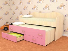 Кровать детская Нимфа двухместная 2.0 Дуб молочный/Розовый в Мирном - mirnyj.katalogmebeli.com | фото