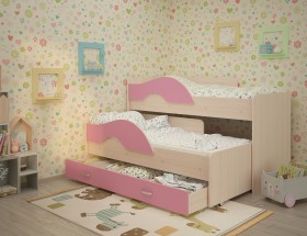 Кровать детская Радуга 1600 Млечный дуб/Розовый в Мирном - mirnyj.katalogmebeli.com | фото