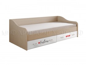 Кровать Girl Вега 0,9 м (Дуб беленый/Белый глянец/фотопечать) в Мирном - mirnyj.katalogmebeli.com | фото