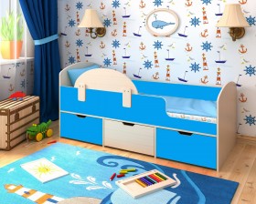 Кровать Малыш-мини с бортиком Дуб молочный/Голубой в Мирном - mirnyj.katalogmebeli.com | фото