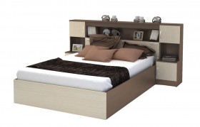 Кровать с прикроватным блоком КР 552 Спальня Basya (шимо темный/шимо светлый) в Мирном - mirnyj.katalogmebeli.com | фото