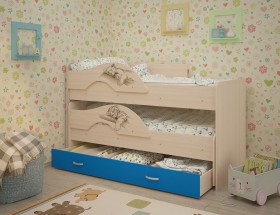 Кровать выкатная Радуга-Сафари детская 1600 Млечный дуб/Голубой в Мирном - mirnyj.katalogmebeli.com | фото