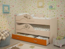 Кровать выкатная Радуга-Сафари детская 1600 Млечный дуб/Оранжевый в Мирном - mirnyj.katalogmebeli.com | фото