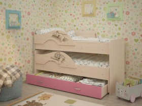 Кровать выкатная Радуга-Сафари детская 1600 Млечный дуб/Розовый в Мирном - mirnyj.katalogmebeli.com | фото