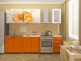 Кухонный гарнитур 1,8м Апельсин (Белый/Оранжевый металлик/Фотопечать апельсин) в Мирном - mirnyj.katalogmebeli.com | фото
