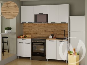 Кухня Кьяра 2.0 м с окапом (белый/карбон фарфор/26мм/дуб вотан) в Мирном - mirnyj.katalogmebeli.com | фото