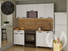 Кухня Кьяра 2.0м с окапом (корпус белый/карбон фарфор) 26мм кастилло темный в Мирном - mirnyj.katalogmebeli.com | фото