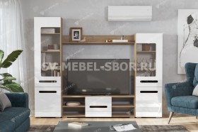 Мебель для гостиной МГС 6 (Исполнение 1/Дуб золотой/Белый глянец) в Мирном - mirnyj.katalogmebeli.com | фото