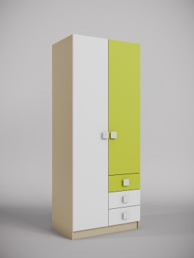 Шкаф 2-х створчатый с ящиками Эппл (Зеленый/Белый/корпус Клен) в Мирном - mirnyj.katalogmebeli.com | фото