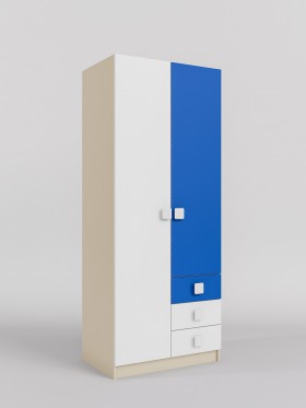 Шкаф 2-х створчатый с ящиками Скай (Синий/Белый/корпус Клен) в Мирном - mirnyj.katalogmebeli.com | фото