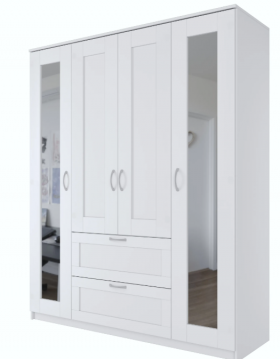 Шкаф четырехдверный Сириус с 2 зеркалами и 2 ящиками белый в Мирном - mirnyj.katalogmebeli.com | фото