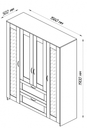 Шкаф четырехдверный Сириус с 2 зеркалами и 2 ящиками дуб сонома в Мирном - mirnyj.katalogmebeli.com | фото 3